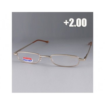 +2.00 Nickel Silver Frame Resin Lens Presbyopic Glasses with Metal Case M.HP943Y